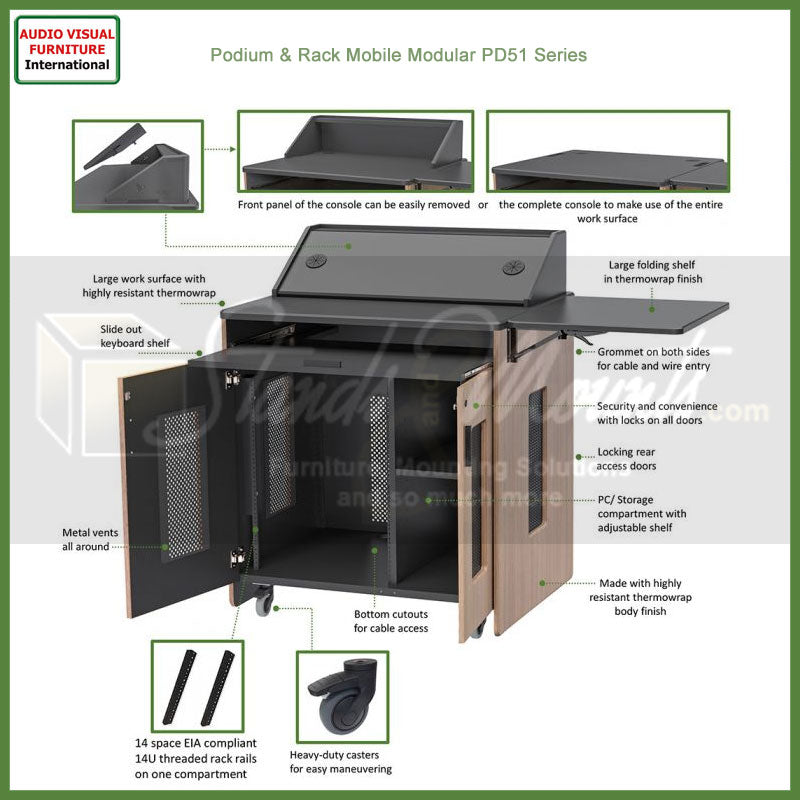 Audio Visual Furniture Dual Rack Mobile Instructor Station (28RU) PD5107