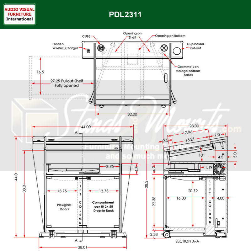 Audio Visual Furniture Height Adjustable Executive Podium, PDL2311
