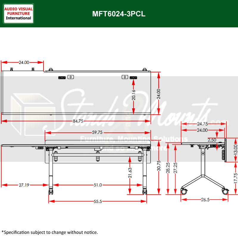 Audio Visual Furniture Modular Folding Table (3 Person, Corner Left) MFT6024-3PCL