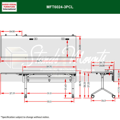 Audio Visual Furniture Modular Folding Table (3 Person, Corner Left) MFT6024-3PCL