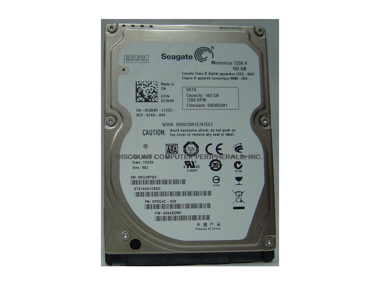 Seagate Momentus 7200.4 St9160412Asg 160Gb 7200 Rpm 16Mb Cache Sata 3.0Gb/S 2.5" Internal Notebook Hard Drive With G-Force Protection Bare Drive