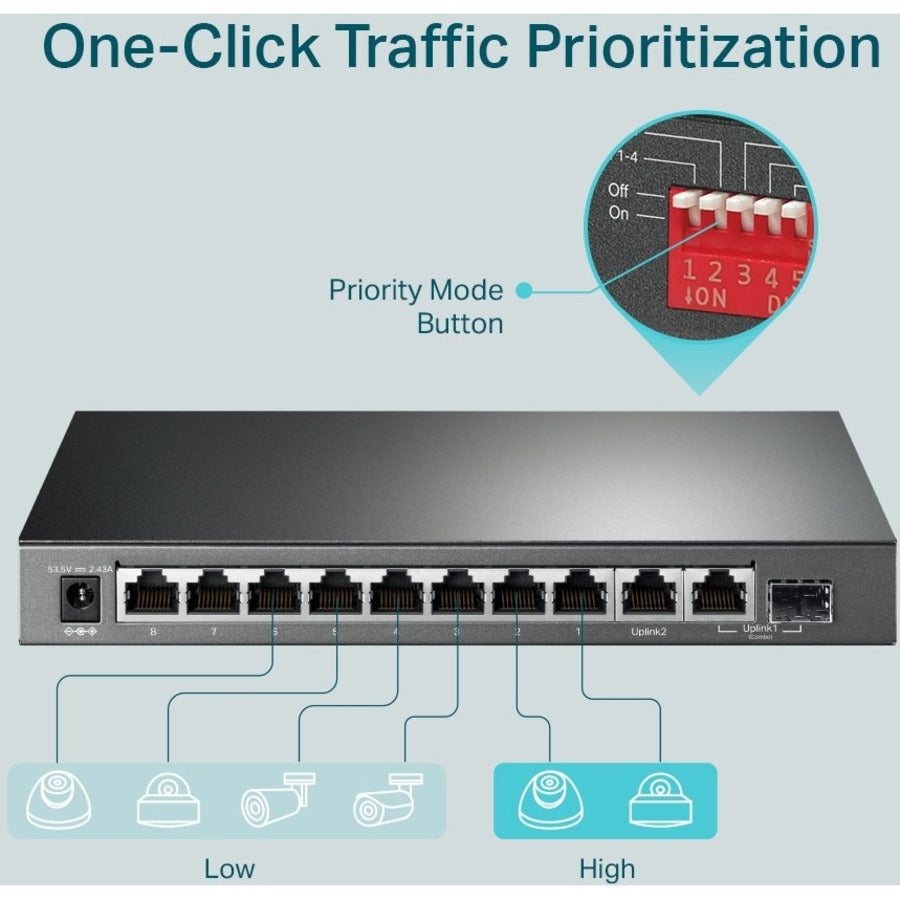 10-Port Gigabit Dt Sw W/ 8-Port,Poe+