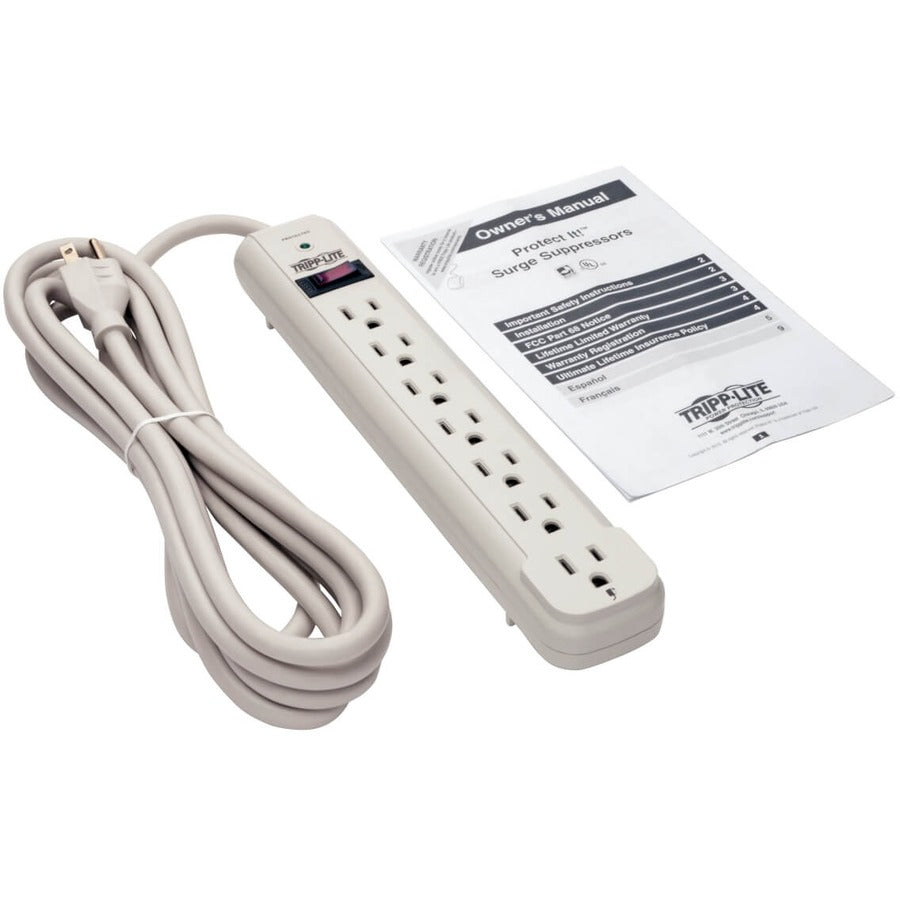 Tripp Lite Protect It! 7-Outlet Surge Protector, 12-Ft. Cord, 1080 Joules, Light Gray Housing