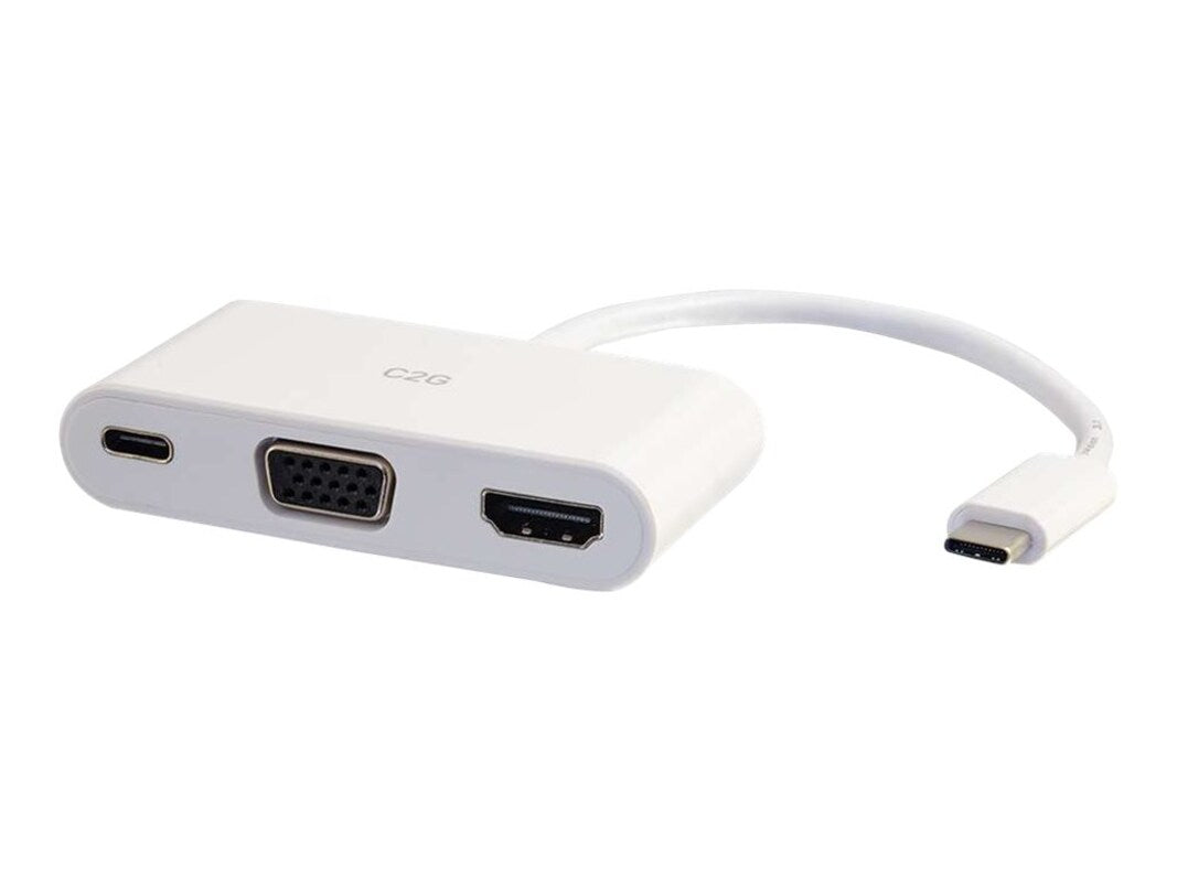 C2G Usb C To Hdmi And Vga Adapter Converter With Power Delivery - White - Usb To