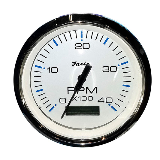 Faria Chesapeake White SS 4" Tachometer w/Hourmeter (4000 RPM) (Diesel) (Mech. Takeoff &amp; Var. Ratio Alt)