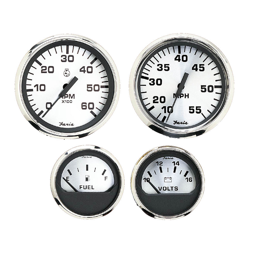 Faria Spun Silver Box Set of 4 Gauges f/Outboard Engines - Speedometer, Tach, Voltmeter &amp; Fuel Level