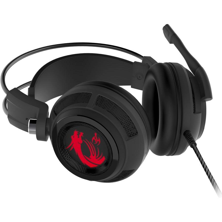 Msi Ds502 7.1 Virtual Surround Sound Gaming Headset 'Black With Ambient Dragon Logo, Wired Usb Connector, 40Mm Drivers, Inline Smart Audio Controller, Ergonomic Design'