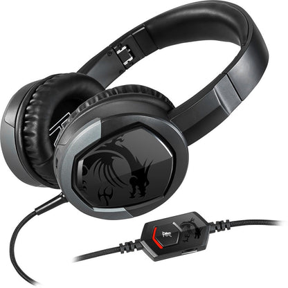 Msi Immerse Gh30 V2 Gaming Headset 'Black With Iconic Dragon Logo, Wired Inline Audio With