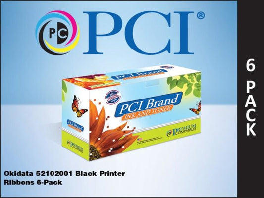 Pci Brand Compatible Okidata 52102001 (Box Of 6) Black Printer Ribbons 3-Mil Cha