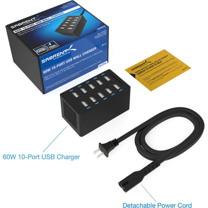 Sabrent 60 Watt (12 Amp) 10-Port Desktop Usb Rapid Charger Ax-Tpcs-Pk40