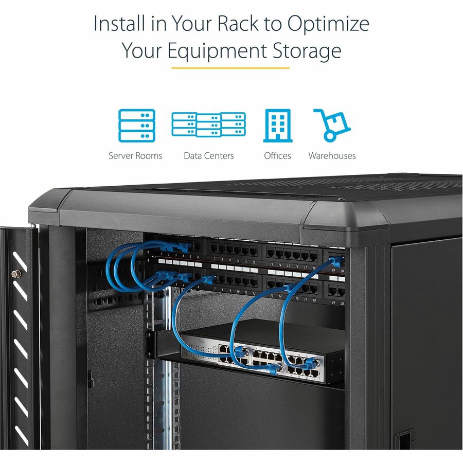 Startech.Com 2U Server Rack Shelf - Universal Rack Mount Cantilever Shelf For 19" Network Equipment Rack & Cabinet - Heavy Duty Steel  Weight Capacity 44Lb/20Kg - 16" Deep Tray, Black