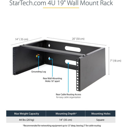 Startech.Com 4U Wall Mount Rack - 19" Wall Mount Network Rack - 13.78 Inch Deep (Low Profile) - Wall Mounting Patch Panel Bracket For Network Switches, It Equipment - 44Lb (20Kg) Capacity
