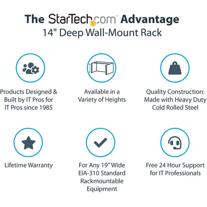 Startech.Com 4U Wall Mount Rack - 19" Wall Mount Network Rack - 13.78 Inch Deep (Low Profile) - Wall Mounting Patch Panel Bracket For Network Switches, It Equipment - 44Lb (20Kg) Capacity