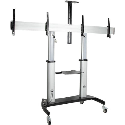 Startech.Com Dual Tv Cart For 37-60In Vesa Tvs Up To 110Lb/50Kg Each - Height Adjustable Tv Mount, Mobile Display Cart W/ Equipment Shelves - Rolling Tv Cart On Wheels - Rolling Tv Stand