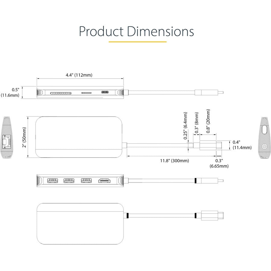 Startech.Com Usb C Multiport Adapter, 4K 60Hz Hdmi Video, 3 Port 5Gbps Usb-A 3.2 Hub, 100W Usb Power Delivery, Gbe, Sd/Microsd, 12"/30Cm Cable, Travel Dock, Laptop Docking Station