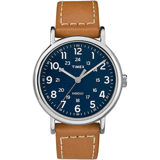 Timex Weekender 40mm Men&#39;s Watch - Tan Leather Strap w/Blue Dial