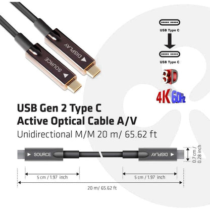 20M/65.62Ft Usb 3.2 C M-M,Uni-Directional Aoc Cable