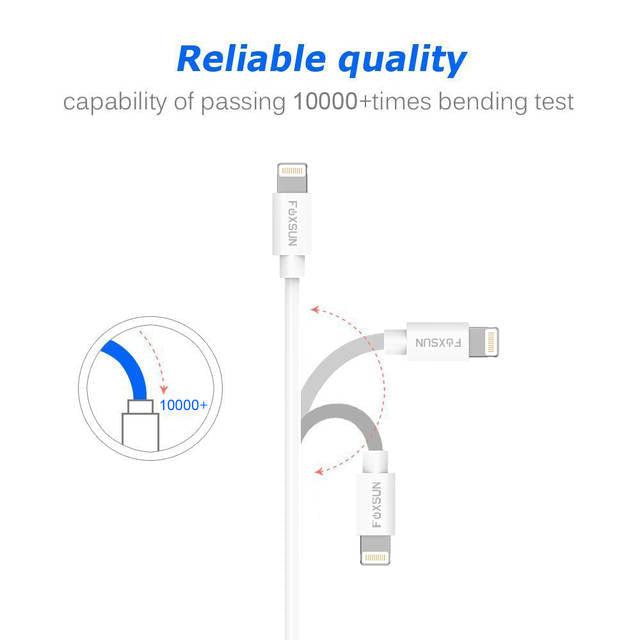 Foxsun Am001002 Iphone Charging Cable 3.3 Ft/1M Lightning Cable For Iphone 7/7Plus/6/6Plus/6S/6S Plus/5/5S/5C/Se, Ipad Pro/Air/Mini (White)