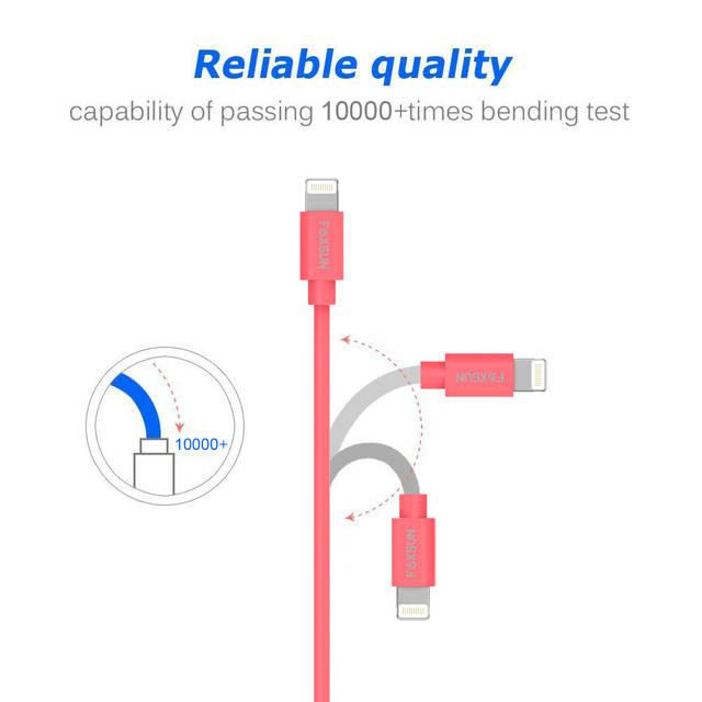 Foxsun Am001007 Iphone Charging Cable 6.6 Ft/2M Lightning Cable For Iphone 7/7Plus/6/6Plus/6S/6S Plus/5/5S/5C/Se, Ipad Pro/Air/Mini (Red)