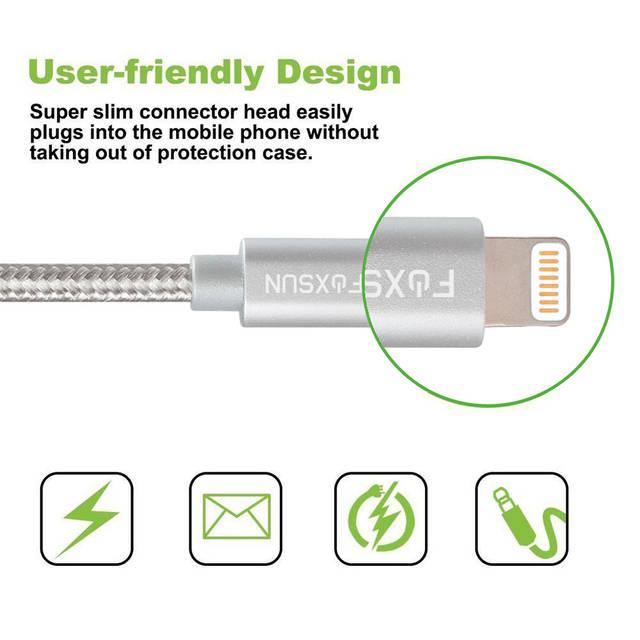 Foxsun Am001021 Iphone Charging Cable 6.6 Ft/2M Nylon Braided Lightning Cable For Iphone