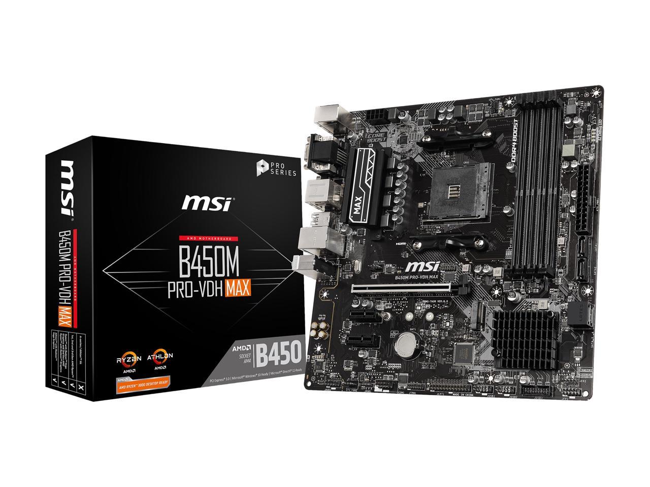 Msi Pro B450M Pro-Vdh Max Am4 Amd B450 Sata 6Gb/S Micro Atx Amd Motherboard