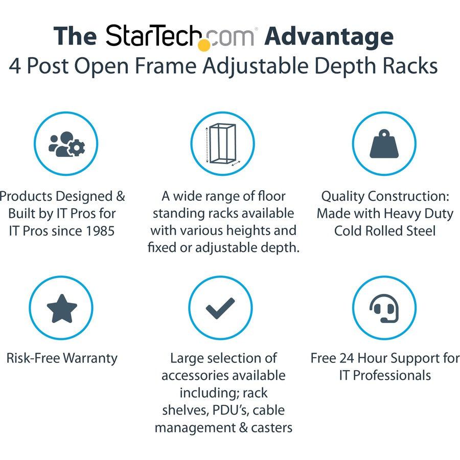 Startech.Com 15U 19" Open Frame Server Rack - 4 Post Adjustable Depth 23-41" Mobile - Free