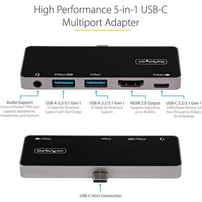 Startech.Com Usb C Multiport Adapter - Usb-C To 4K 60Hz Hdmi 2.0, 100W Power Delivery Pass-Through
