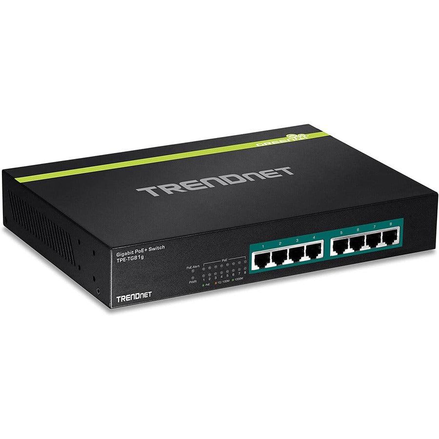 Trendnet Tpe-Tg81G Unmanaged Gigabit Ethernet (10/100/1000) Power Over Ethernet (Poe) Black