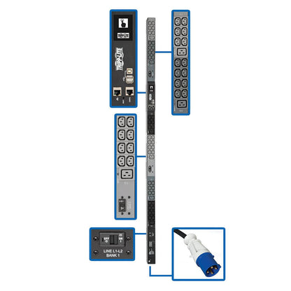 Tripp Lite 14.5Kw 3-Phase Monitored Pdu, Lx Interface, 200/208/240V Outlets (42 C13/6 C19), Lcd, Iec-309 60A Blue, 1.8M/6 Ft. Cord, 0U 1.8M/70 In. Height, Taa