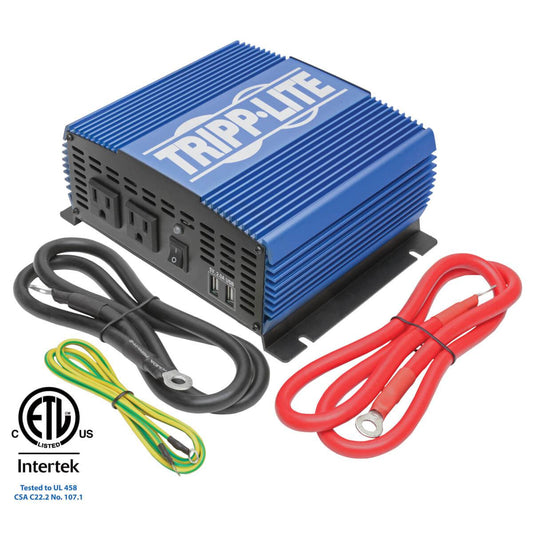 Tripp Lite 1500W Medium-Duty Compact Mobile Power Inverter With 2 Ac/2 Usb - 2.0A/Battery Cables