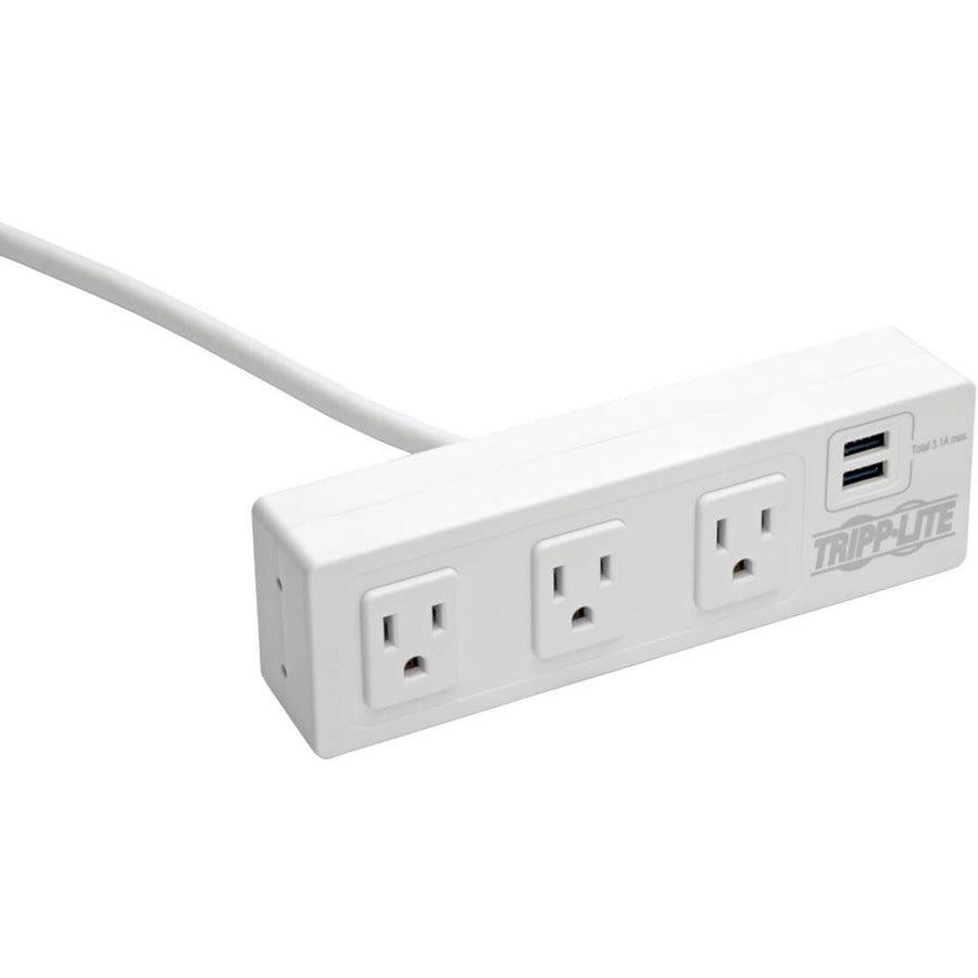 Tripp Lite 3-Outlet Surge Protector With 2 Usb Ports, 10 Ft. Cord – 510 Joules, Desk Clamp, White Housing