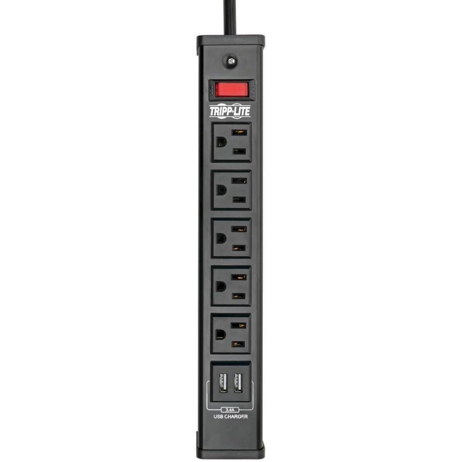 Tripp Lite 5-Outlet Surge Protector With 2 Usb Ports (3.4A Shared) - 6 Ft. Cord, 450 Joules, Metal Housing