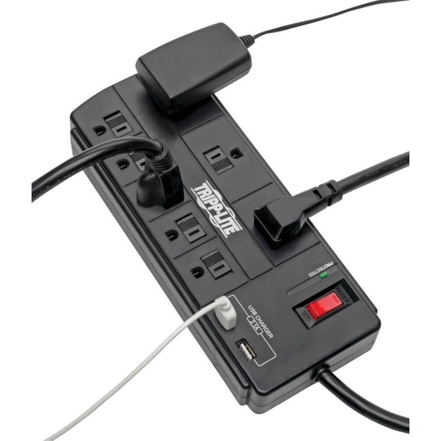 Tripp Lite 8-Outlet Surge Protector With 2 Usb Ports (2.1A Shared) - 8 Ft. Cord, 1200 Joules, Black