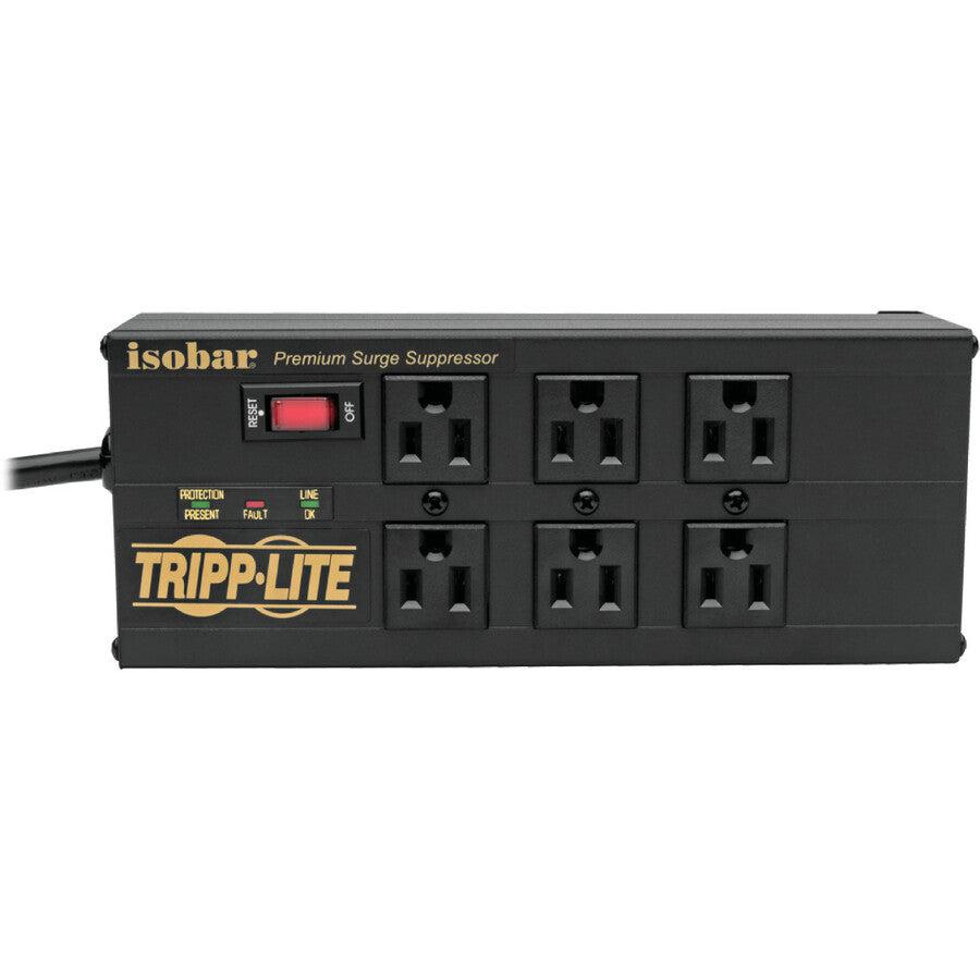 Tripp Lite Isobar 6-Outlet Surge Protector - 10 Ft. Cord, Right-Angle Plug, 3840 Joules, 2 Usb Ports, Metal Housing