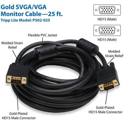 Tripp Lite P502-025 Vga High-Resolution Rgb Coaxial Cable (Hd15 M/M)), 25 Ft. (7.62 M)