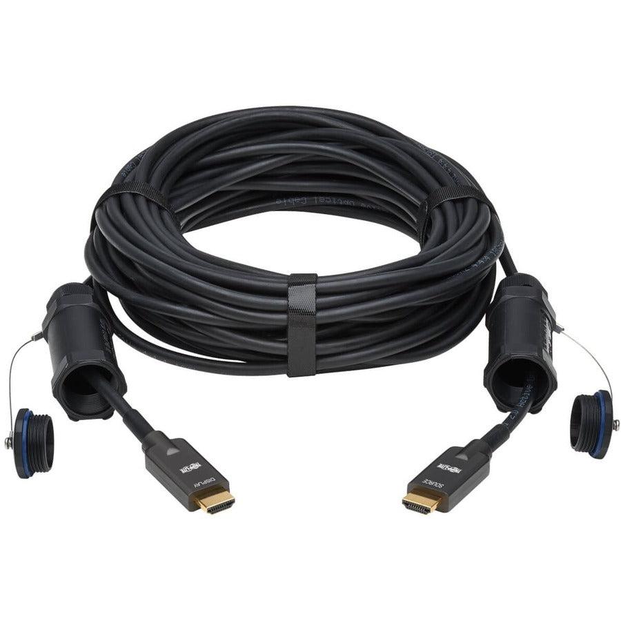 Tripp Lite P568Fa-50M-W High-Speed Armored Hdmi Fiber Active Optical Cable (Aoc) With Hooded Connectors - 4K @ 60 Hz, Hdr, Ip68, M/M, Black, 50 M