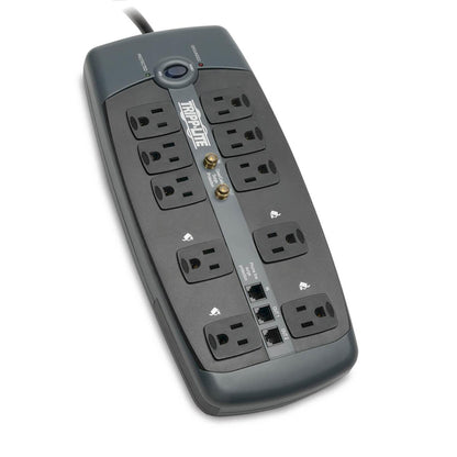Tripp Lite Protect It! 10-Outlet Surge Protector, 8-Ft. Cord, 3345 Joules, Tel/Modem/Coaxial Protection