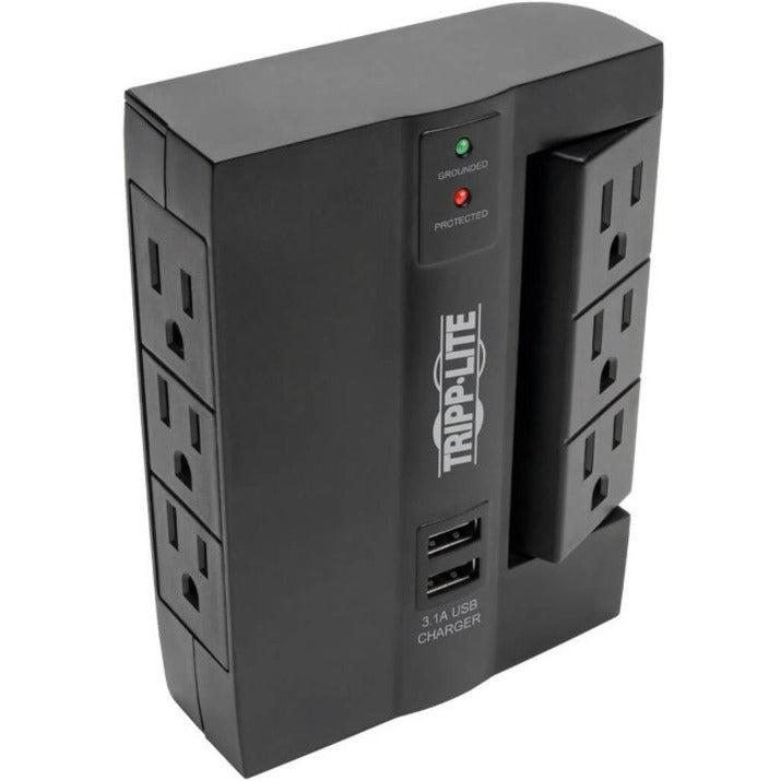 Tripp Lite Protect It! 6-Outlet Surge Protector With 3 Rotatable Outlets – Direct Plug-In, 1080 Joules, 2 Usb Ports