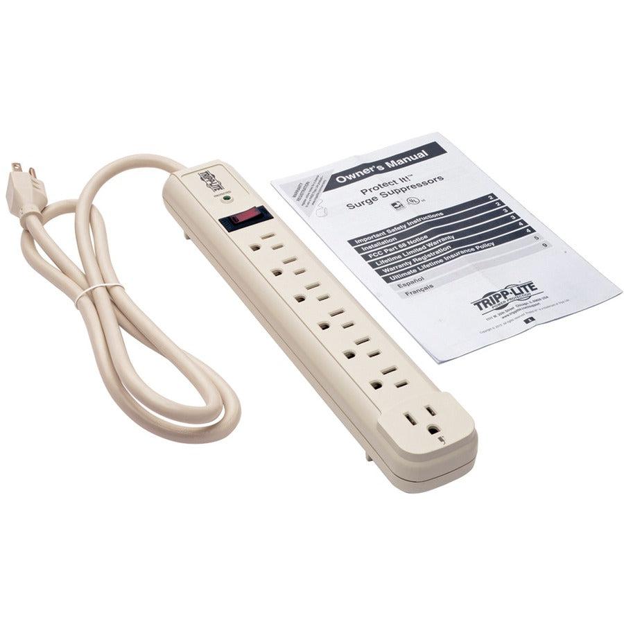 Tripp Lite Protect It! 7-Outlet Surge Protector 4-Ft. Cord, 1080 Joules, 1 Diagnostic Led, Light Gray Housing