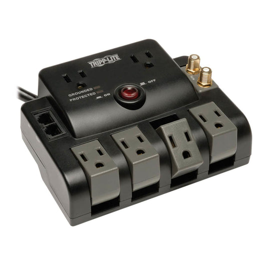 Tripp Lite Protect It! Surge Protector With 6 Outlets (2-Fixed, 4-Rotatable), 6-Ft. Cord, 1440 Joules, Tel/Modem/Coax Protection